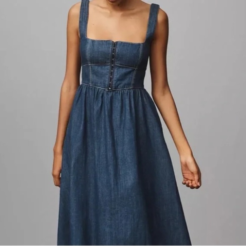 Reformation Tagliatelle Blue Denim Midi Dress NWT